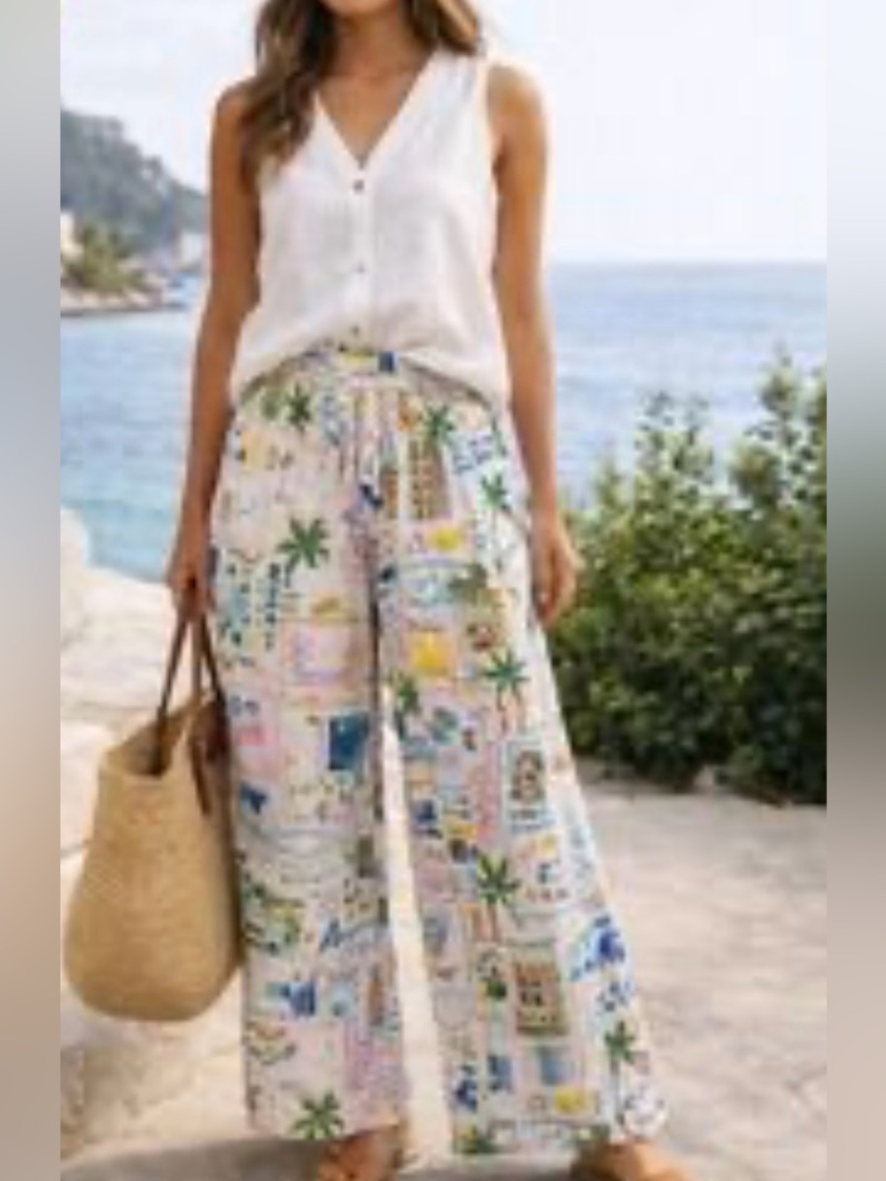 True Destination Wide-Leg Tropical Print Pants